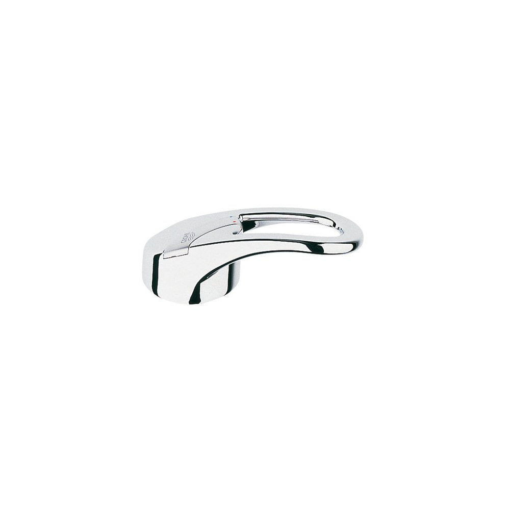 Chrome and matte chrome faucet lever handle with curved design and grip ridges.