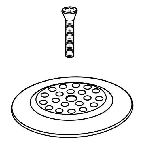 Polished nickel dome strainer with screw-in connector and multiple drainage holes in circular basket design.
