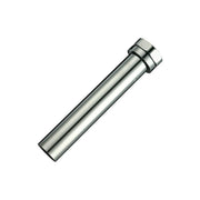 Chrome plated cylindrical vacuum breaker with threaded cap and band collar on white background.