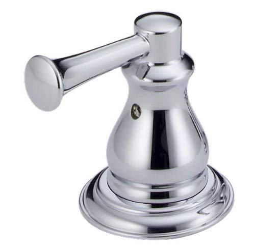 Chrome Delta Orleans two-handle lever faucet with curved spout and circular base.