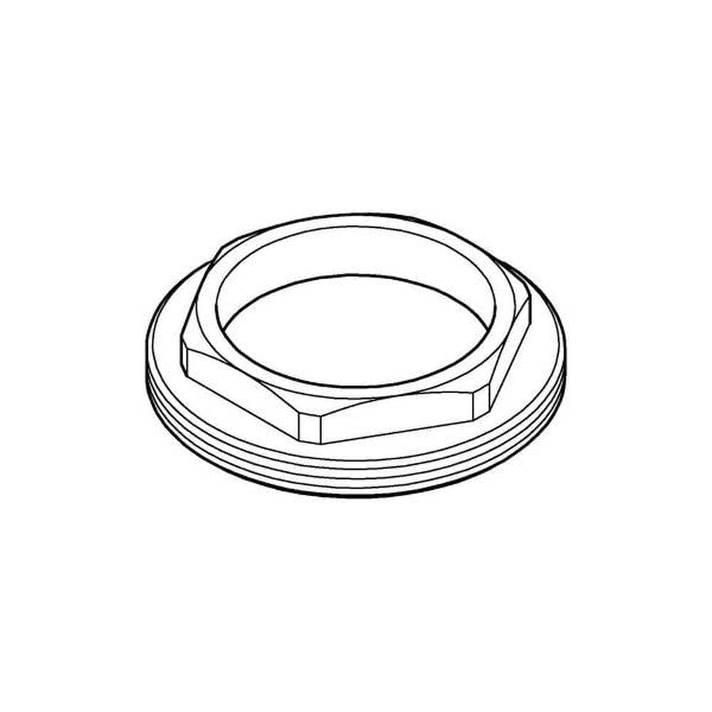 Chrome screw coupling with hexagonal nut and threaded base for plumbing connections.