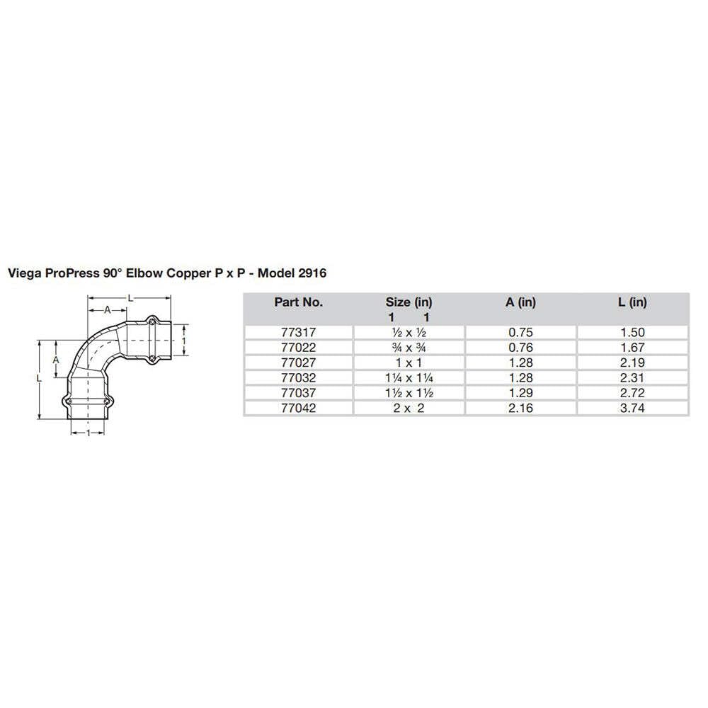 Viega ProPress 1-1/2" Press 90-Degree Elbow in Copper - 77037