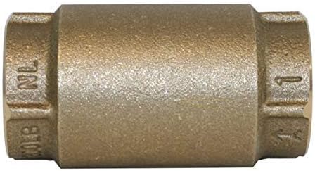 Brass 1-1/2 inch check valve with threaded female connections on both ends.