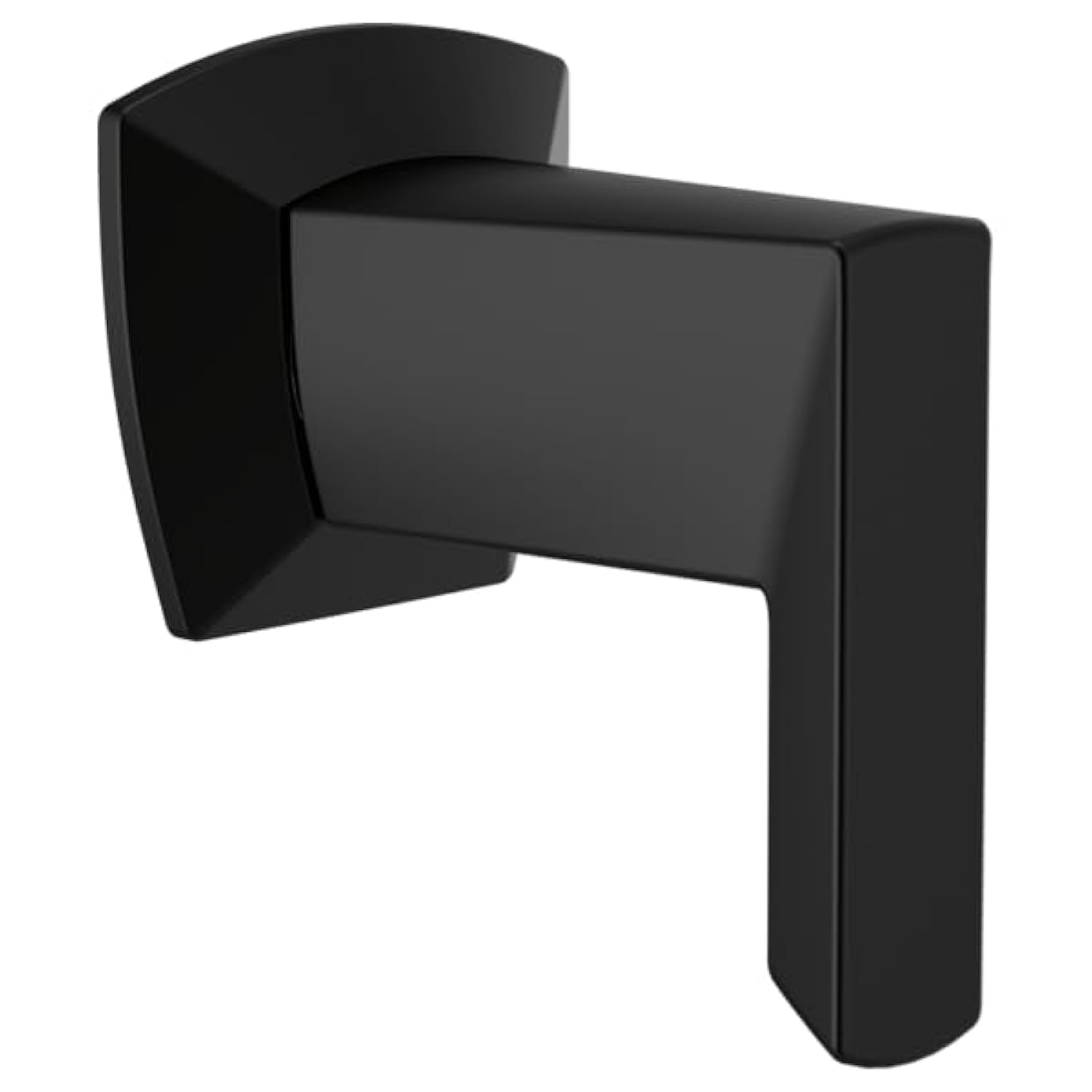 Black matte finish wall-mounted shower volume control trim with curved rectangular lever handle and vertical mounting bracket