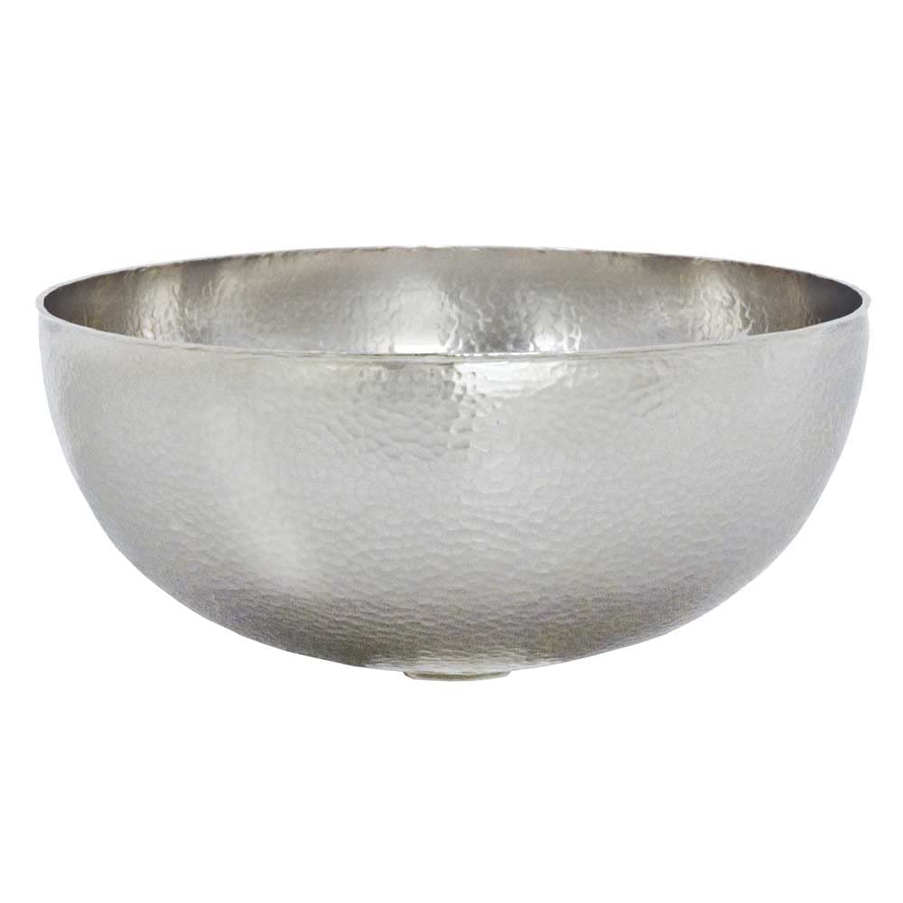 Hammered copper vessel sink with rounded bowl shape and textured metallic finish.