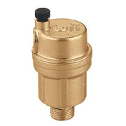 Brass automatic air vent with 1/2" metric connection and black knurled adjustment screw on top.