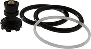 Black diverter assembly with brass insert and three rubber o-rings in black and gray.