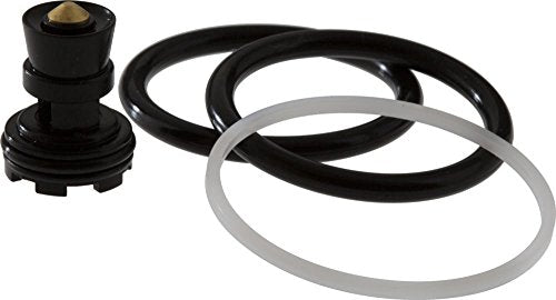 Black diverter assembly with brass insert and three rubber o-rings in black and gray.