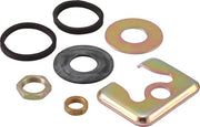 Assorted metal and rubber washers and mounting brackets in various sizes and finishes.