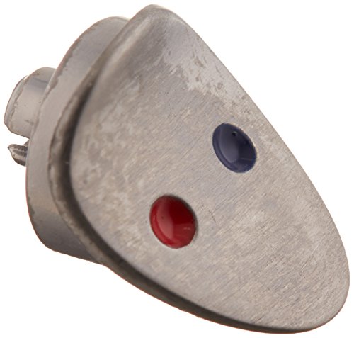 Stainless steel button with blue and red indicator dots for hot and cold water selection.