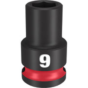 Black 3/8" drive socket with 6-point opening, marked "9" on the side with red band at base.