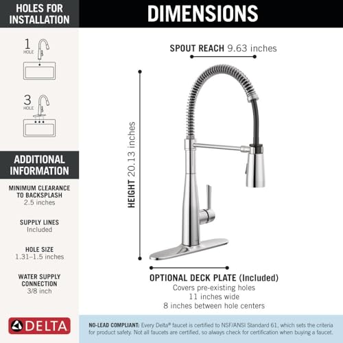 Chrome pull-down kitchen faucet with single handle, coiled spring hose, and curved spout.
