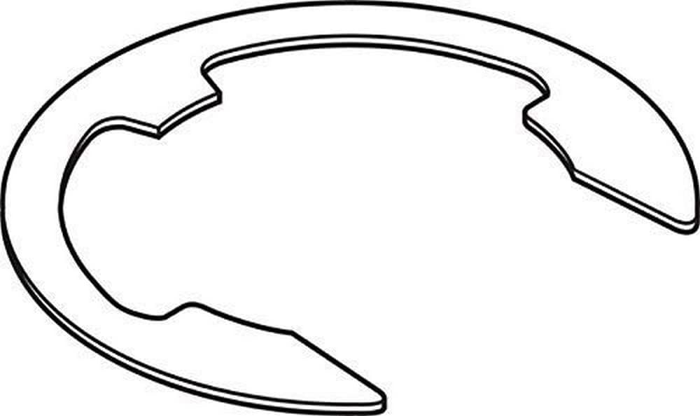 Metal retaining ring with curved, notched edges and openings on opposite sides.