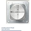 White plastic inline duct fan with horizontal slats and circular mounting frame.