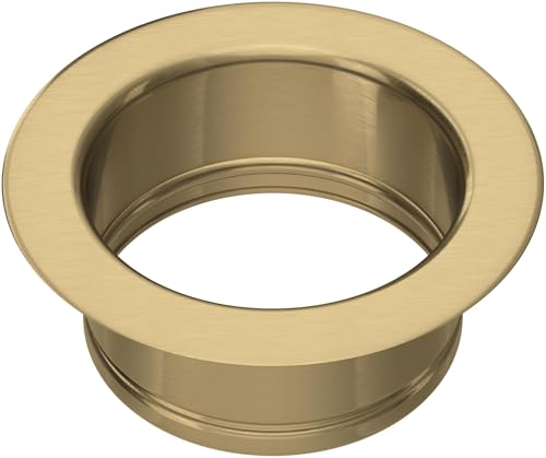 Antique gold-finish metal disposal flange with circular opening and recessed mounting ring.