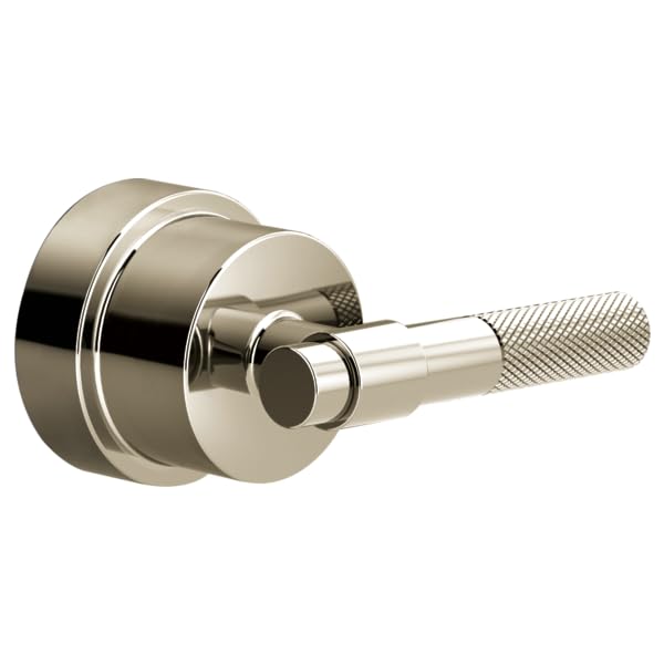 Chrome thermostatic valve trim with circular escutcheon plates and textured lever handle.