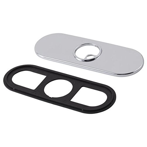 Matte black escutcheon with two rectangular openings and circular gasket above chrome-finish trim ring component.