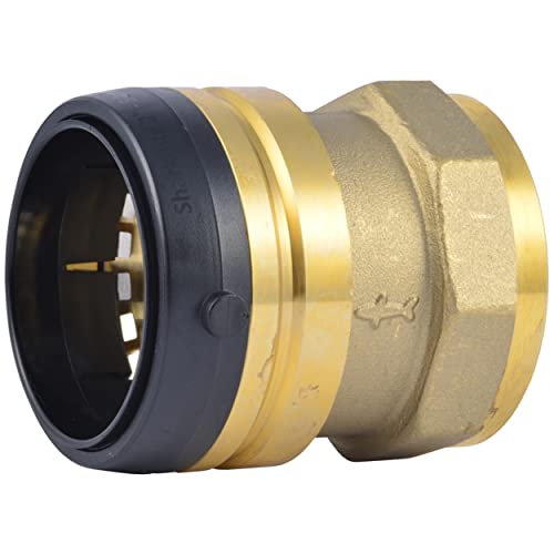 Brass push-to-connect adapter fitting with black grip ring and hexagonal nut end, 2 inch diameter.