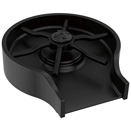 Black plastic glass rinser with four curved spray arms and central base fixture.