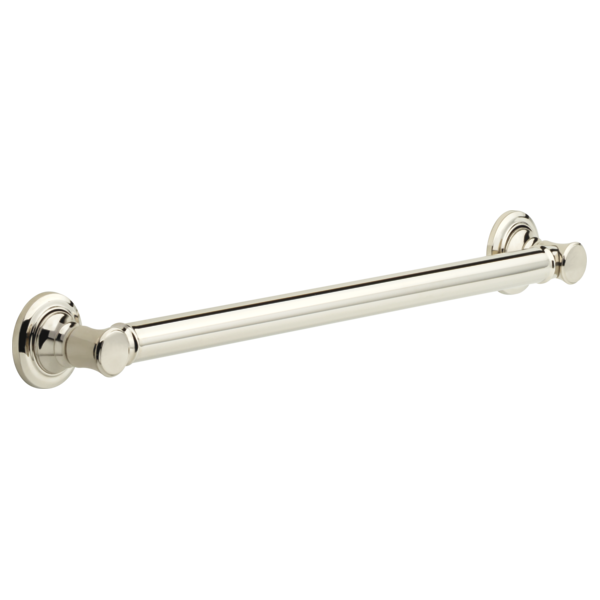 Chrome and polished nickel 24-inch grab bar with decorative round flanges on both ends.