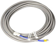 Gray coiled remote controller cord with blue and yellow wire connectors at end.