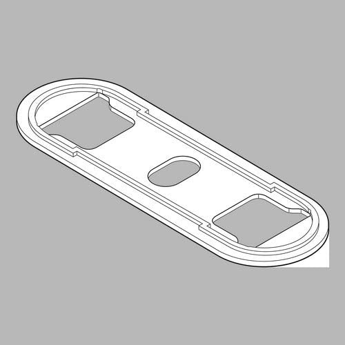Rectangular faucet baseplate with three mounting holes and rounded corners, shown in isometric view.