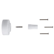 Chrome extension kit with white plastic collar, metal adapter, and three threaded bolts for Grohe repair.