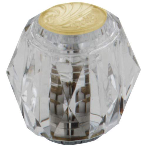 Clear acrylic knob with polished brass decorative cap and metal stem insert.