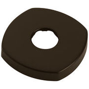 Venetian bronze shower flange with rounded square shape and center oval opening.