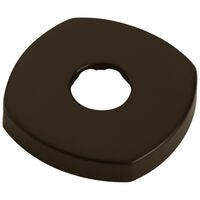 Venetian bronze shower flange with rounded square shape and center oval opening.