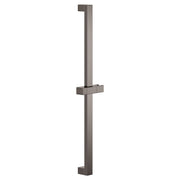Vertical dark gray shower slide bar with horizontal mounting bracket for handheld showerhead attachment.
