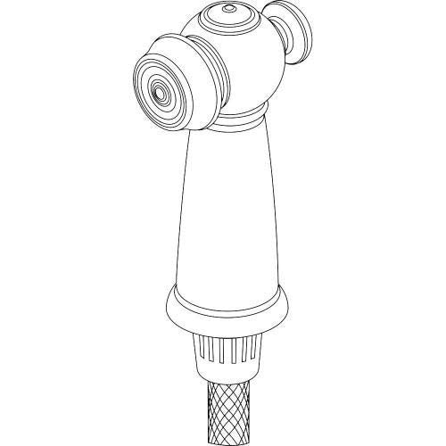 Venetian bronze side spray head with hose assembly and tapered handle, featuring circular spray face and mesh-lined hose conn