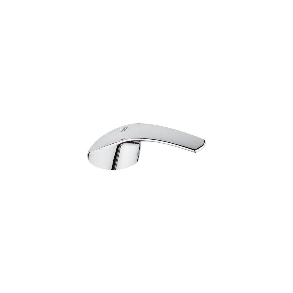 Polished chrome lever handle with curved design and circular mounting base.
