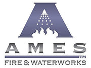 Ames Fire & Waterworks company logo featuring stylized "A" with water droplets and flame design.