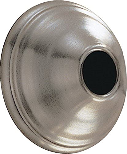 Stainless steel circular shower flange with central opening and decorative ring detail.