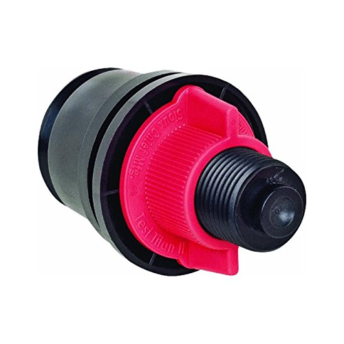 Brass cleanout plug with black threaded end and bright pink ribbed collar assembly.