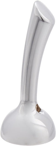 Chrome metal lever handle with curved design and round base mounting plate.