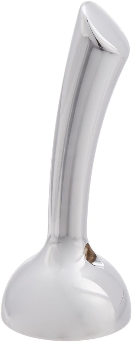Chrome metal lever handle with curved design and round base mounting plate.
