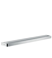 Chrome towel bar with rectangular mounting plates at each end, approximately 32 inches long.