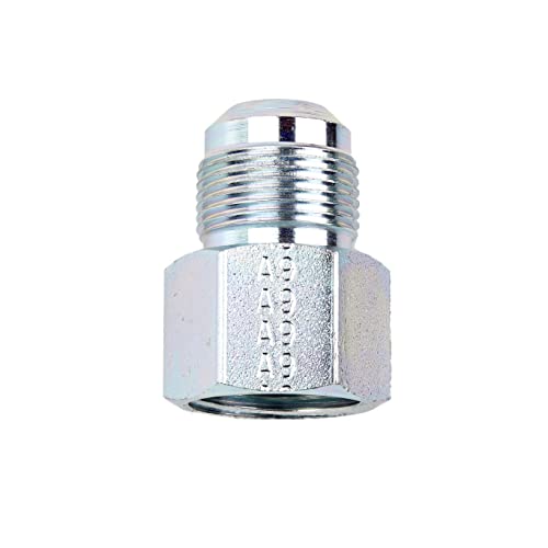 Chrome plated brass gas flare adapter with male flare connection on top and female threaded connection on bottom.