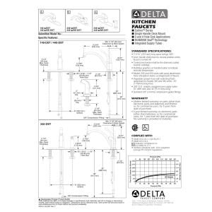 Delta Collins single handle chrome kitchen faucet installation and assembly instruction diagrams with technical specification