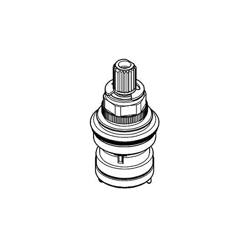 Chrome plumbing valve cartridge with ribbed upper stem and tiered cylindrical body.