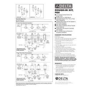Delta roman tub rough-in kit installation diagram with PEX expansion connections and hand shower specifications.