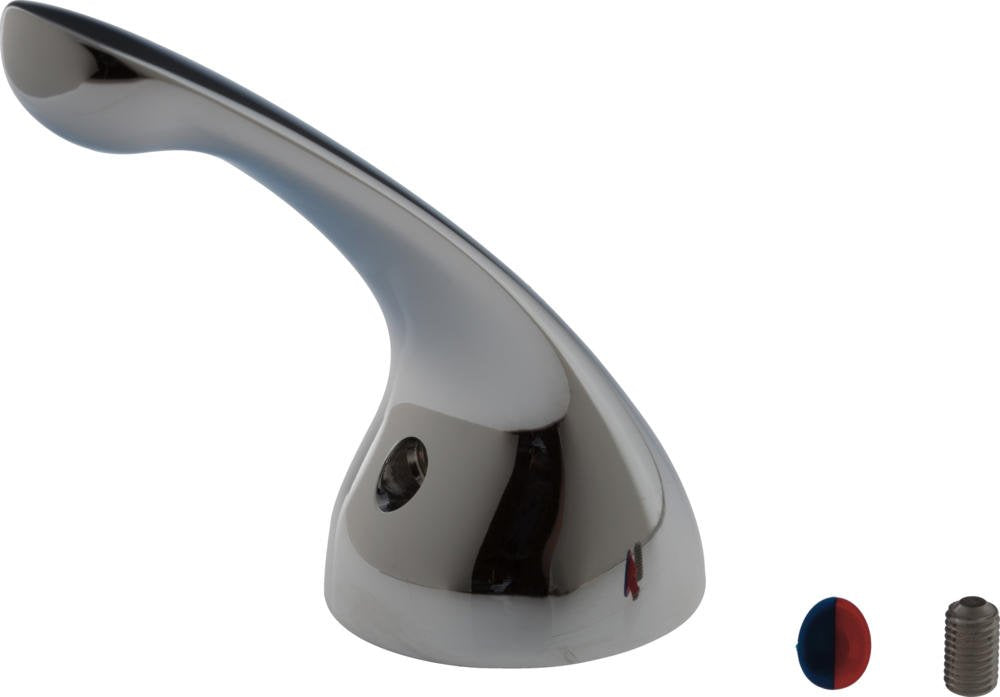 Chrome metal lever handle with curved design and mounting base for Delta Waterfall faucet.