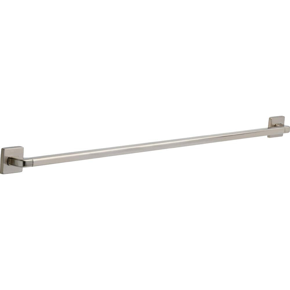 Brushed nickel angular grab bar with square mounting brackets at each end.