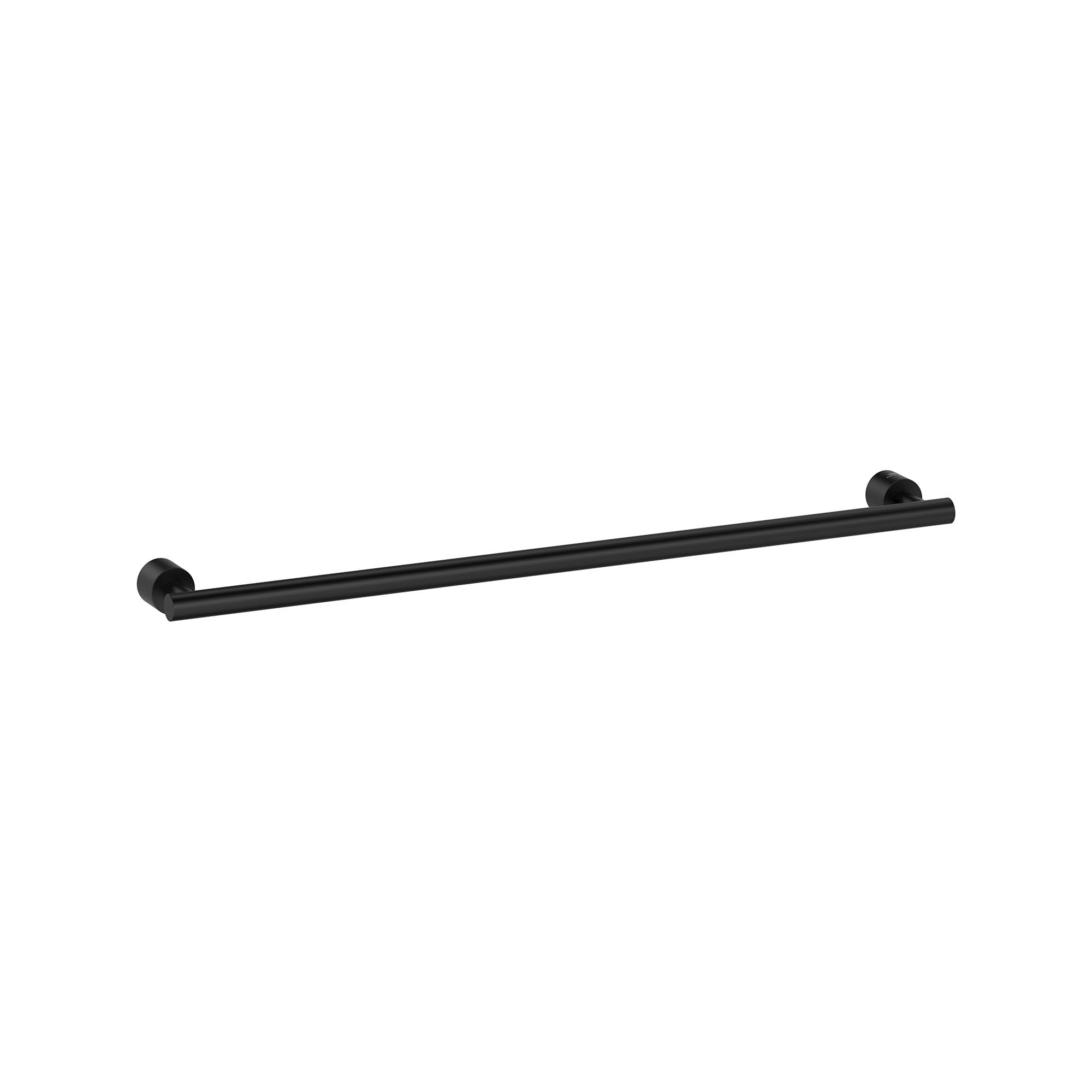 Matte black horizontal towel rail with round wall-mounted brackets on each end.