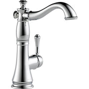 Chrome single-handle bar faucet with curved spout and decorative knob at top.