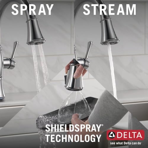 Delta Cassidy Single Handle Pull-Down Kitchen Faucet with Touch2O & ShieldSpray Technologies in Lumicoat Arctic Stainless Finish - 9197T-AR-PR-DST