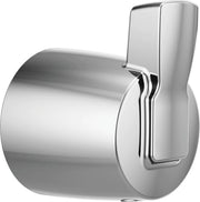 Chrome diverter lever with cylindrical mounting base and rectangular handle for controlling water flow.