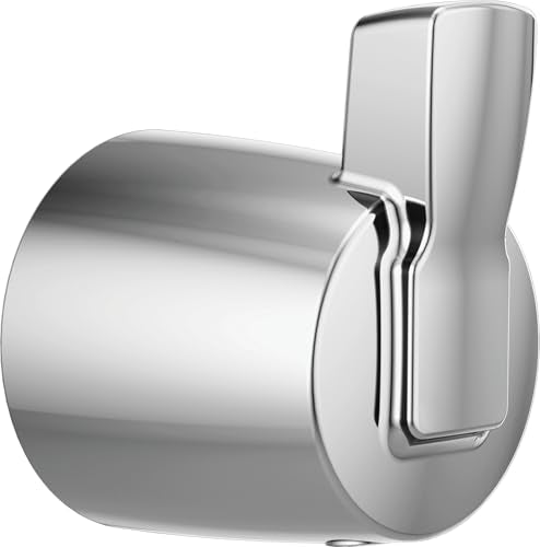 Chrome diverter lever with cylindrical mounting base and rectangular handle for controlling water flow.